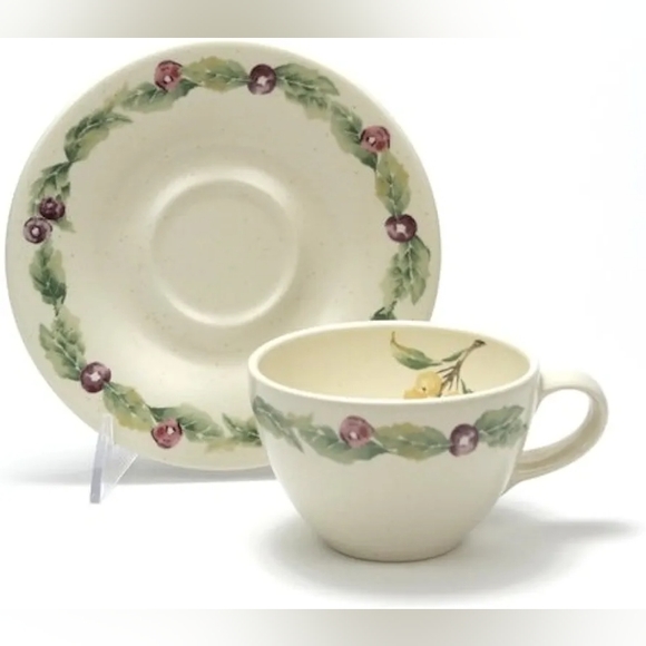 Set of 8 Jamberry by Pfaltzgraff, Stoneware Cups & Saucers - Picture 1 of 8